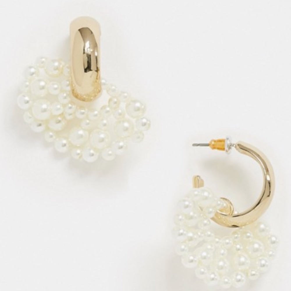 Topshop gold hoops with pearl fan detail in cream